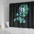 Whale and Dhari Torres Strait Islands Shower Curtain Deep Green Oceanic Tribal Pattern Art