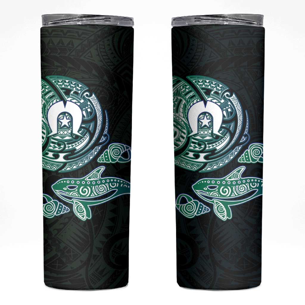 Whale and Dhari Torres Strait Islands Skinny Tumbler Deep Green Oceanic Tribal Pattern Art