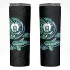 Whale and Dhari Torres Strait Islands Skinny Tumbler Deep Green Oceanic Tribal Pattern Art