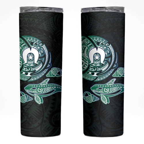 Whale and Dhari Torres Strait Islands Skinny Tumbler Deep Green Oceanic Tribal Pattern Art