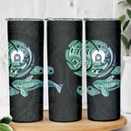 Whale and Dhari Torres Strait Islands Skinny Tumbler Deep Green Oceanic Tribal Pattern Art