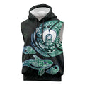 Whale and Dhari Torres Strait Islands Sleeveless Hoodie Deep Green Oceanic Tribal Pattern Art