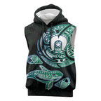 Whale and Dhari Torres Strait Islands Sleeveless Hoodie Deep Green Oceanic Tribal Pattern Art