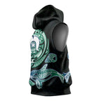 Whale and Dhari Torres Strait Islands Sleeveless Hoodie Deep Green Oceanic Tribal Pattern Art