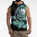Whale and Dhari Torres Strait Islands Sleeveless Hoodie Deep Green Oceanic Tribal Pattern Art