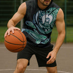 Whale and Dhari Torres Strait Islands Sleeveless Hoodie Deep Green Oceanic Tribal Pattern Art