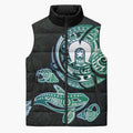 Whale and Dhari Torres Strait Islands Sleeveless Puffer Jacket Deep Green Oceanic Tribal Pattern Art