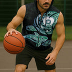 Whale and Dhari Torres Strait Islands Sleeveless Zip Hoodie Deep Green Oceanic Tribal Pattern Art
