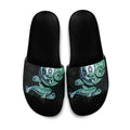Whale and Dhari Torres Strait Islands Slide Sandals Deep Green Oceanic Tribal Pattern Art