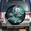 Whale and Dhari Torres Strait Islands Spare Tire Cover Deep Green Oceanic Tribal Pattern Art