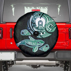 Whale and Dhari Torres Strait Islands Spare Tire Cover Deep Green Oceanic Tribal Pattern Art