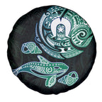 Whale and Dhari Torres Strait Islands Spare Tire Cover Deep Green Oceanic Tribal Pattern Art