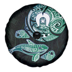 Whale and Dhari Torres Strait Islands Spare Tire Cover Deep Green Oceanic Tribal Pattern Art