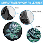 Whale and Dhari Torres Strait Islands Spare Tire Cover Deep Green Oceanic Tribal Pattern Art