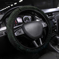 Whale and Dhari Torres Strait Islands Steering Wheel Cover Deep Green Oceanic Tribal Pattern Art