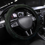 Whale and Dhari Torres Strait Islands Steering Wheel Cover Deep Green Oceanic Tribal Pattern Art