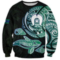 Whale and Dhari Torres Strait Islands Sweatshirt Deep Green Oceanic Tribal Pattern Art