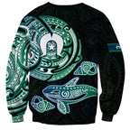 Whale and Dhari Torres Strait Islands Sweatshirt Deep Green Oceanic Tribal Pattern Art