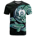 Whale and Dhari Torres Strait Islands T Shirt Deep Green Oceanic Tribal Pattern Art