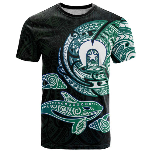 Whale and Dhari Torres Strait Islands T Shirt Deep Green Oceanic Tribal Pattern Art