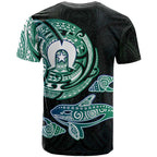 Whale and Dhari Torres Strait Islands T Shirt Deep Green Oceanic Tribal Pattern Art
