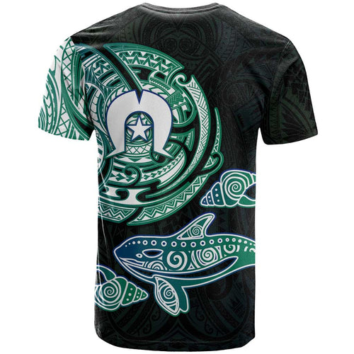 Whale and Dhari Torres Strait Islands T Shirt Deep Green Oceanic Tribal Pattern Art