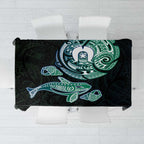 Whale and Dhari Torres Strait Islands Tablecloth Deep Green Oceanic Tribal Pattern Art