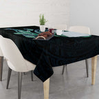 Whale and Dhari Torres Strait Islands Tablecloth Deep Green Oceanic Tribal Pattern Art