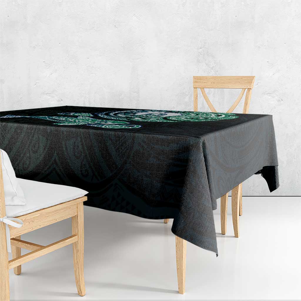 Whale and Dhari Torres Strait Islands Tablecloth Deep Green Oceanic Tribal Pattern Art