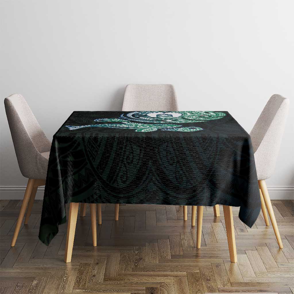 Whale and Dhari Torres Strait Islands Tablecloth Deep Green Oceanic Tribal Pattern Art