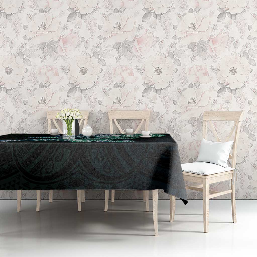 Whale and Dhari Torres Strait Islands Tablecloth Deep Green Oceanic Tribal Pattern Art