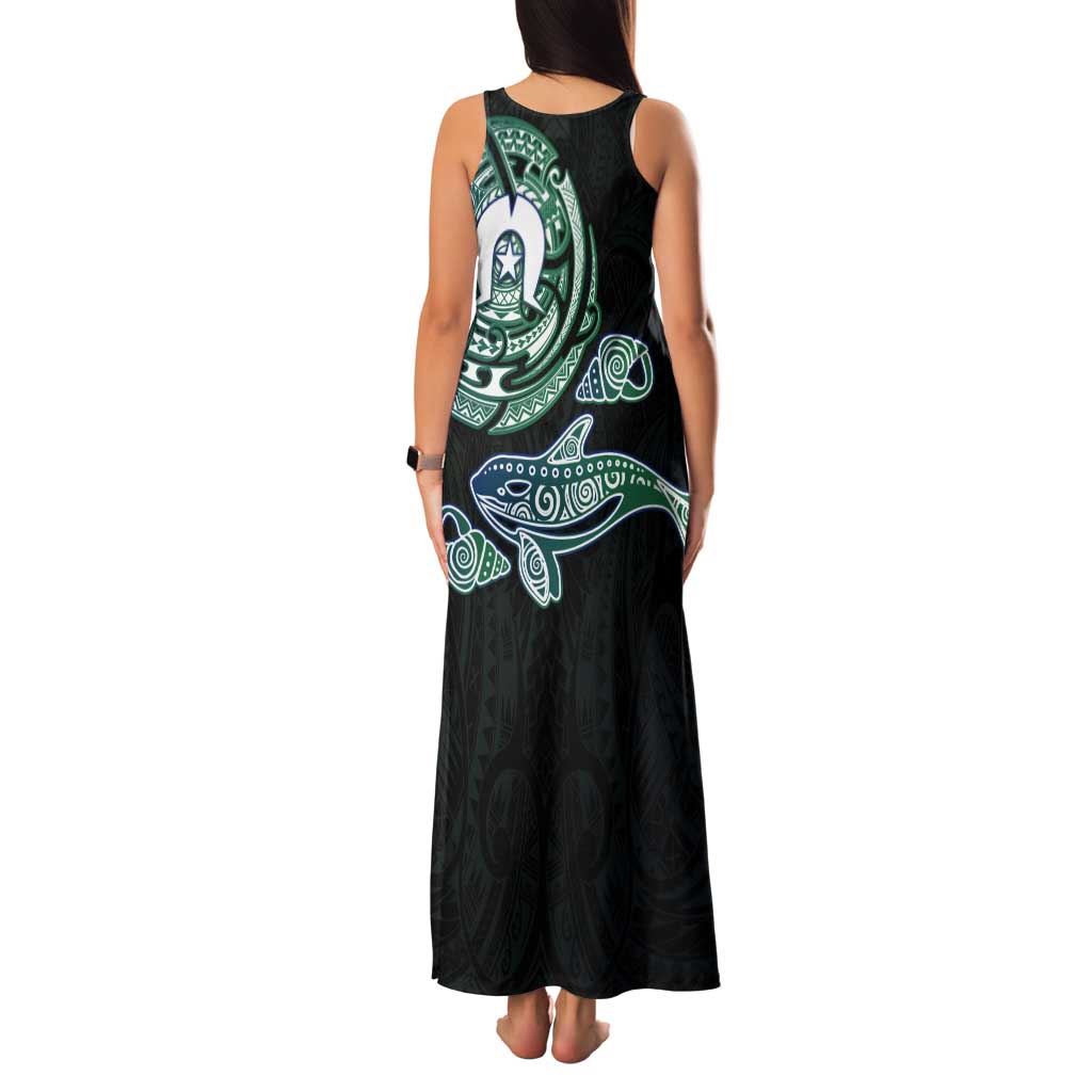 Whale and Dhari Torres Strait Islands Tank Maxi Dress Deep Green Oceanic Tribal Pattern Art