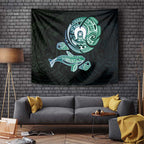 Whale and Dhari Torres Strait Islands Tapestry Deep Green Oceanic Tribal Pattern Art