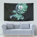 Whale and Dhari Torres Strait Islands Tapestry Deep Green Oceanic Tribal Pattern Art