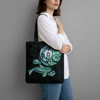 Whale and Dhari Torres Strait Islands Tote Bag Deep Green Oceanic Tribal Pattern Art