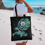 Whale and Dhari Torres Strait Islands Tote Bag Deep Green Oceanic Tribal Pattern Art