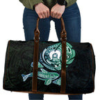 Whale and Dhari Torres Strait Islands Travel Bag Deep Green Oceanic Tribal Pattern Art