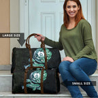 Whale and Dhari Torres Strait Islands Travel Bag Deep Green Oceanic Tribal Pattern Art
