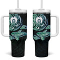 Whale and Dhari Torres Strait Islands Tumbler With Handle Deep Green Oceanic Tribal Pattern Art