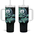 Whale and Dhari Torres Strait Islands Tumbler With Handle Deep Green Oceanic Tribal Pattern Art