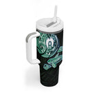 Whale and Dhari Torres Strait Islands Tumbler With Handle Deep Green Oceanic Tribal Pattern Art