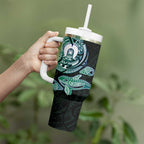 Whale and Dhari Torres Strait Islands Tumbler With Handle Deep Green Oceanic Tribal Pattern Art