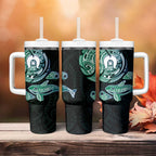 Whale and Dhari Torres Strait Islands Tumbler With Handle Deep Green Oceanic Tribal Pattern Art