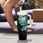 Whale and Dhari Torres Strait Islands Tumbler With Handle Deep Green Oceanic Tribal Pattern Art