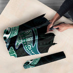 Whale and Dhari Torres Strait Islands Umbrella Deep Green Oceanic Tribal Pattern Art
