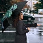 Whale and Dhari Torres Strait Islands Umbrella Deep Green Oceanic Tribal Pattern Art