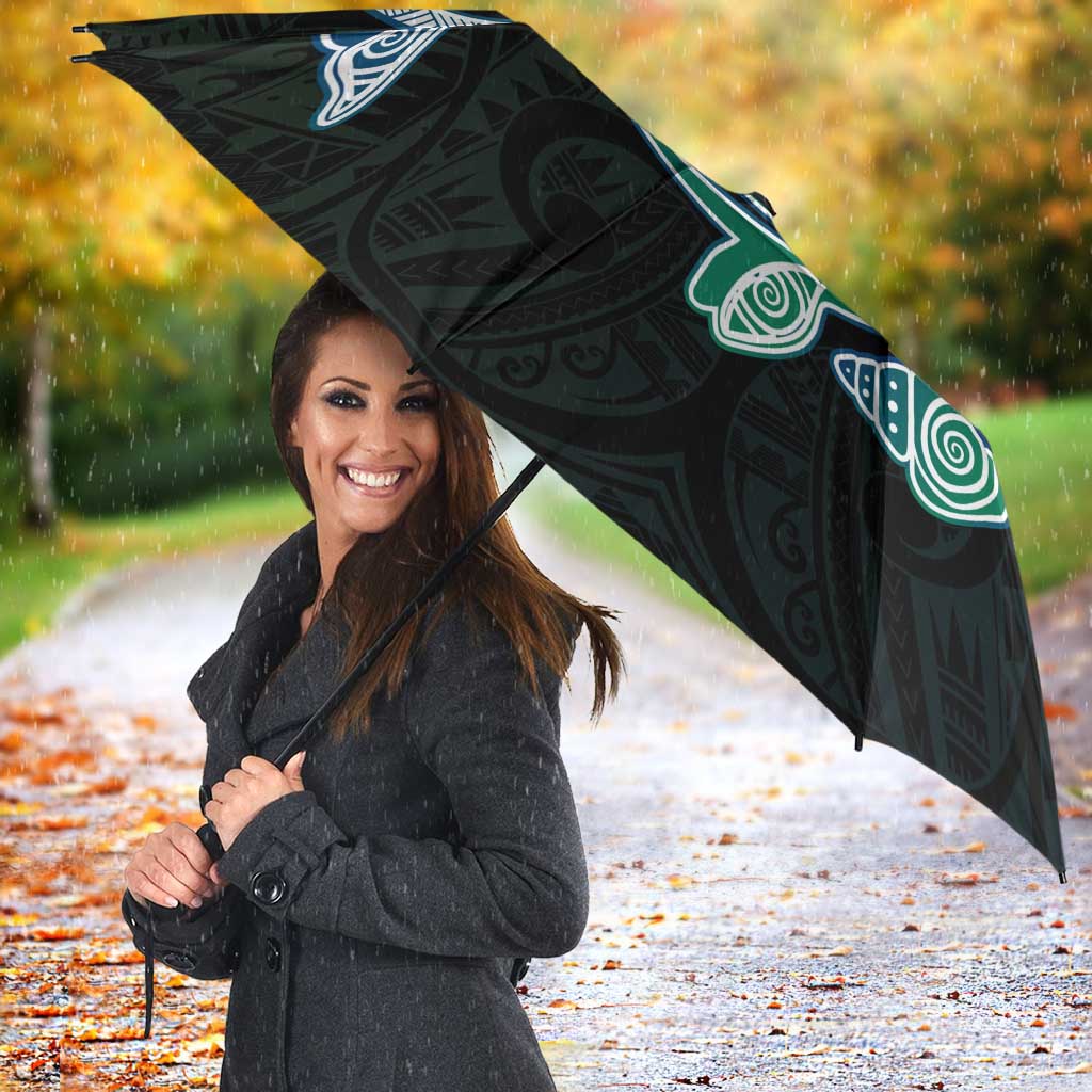 Whale and Dhari Torres Strait Islands Umbrella Deep Green Oceanic Tribal Pattern Art