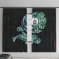 Whale and Dhari Torres Strait Islands Window Curtain Deep Green Oceanic Tribal Pattern Art