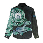 Whale and Dhari Torres Strait Islands Women Casual Shirt Deep Green Oceanic Tribal Pattern Art