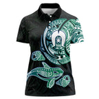Whale and Dhari Torres Strait Islands Women Polo Shirt Deep Green Oceanic Tribal Pattern Art